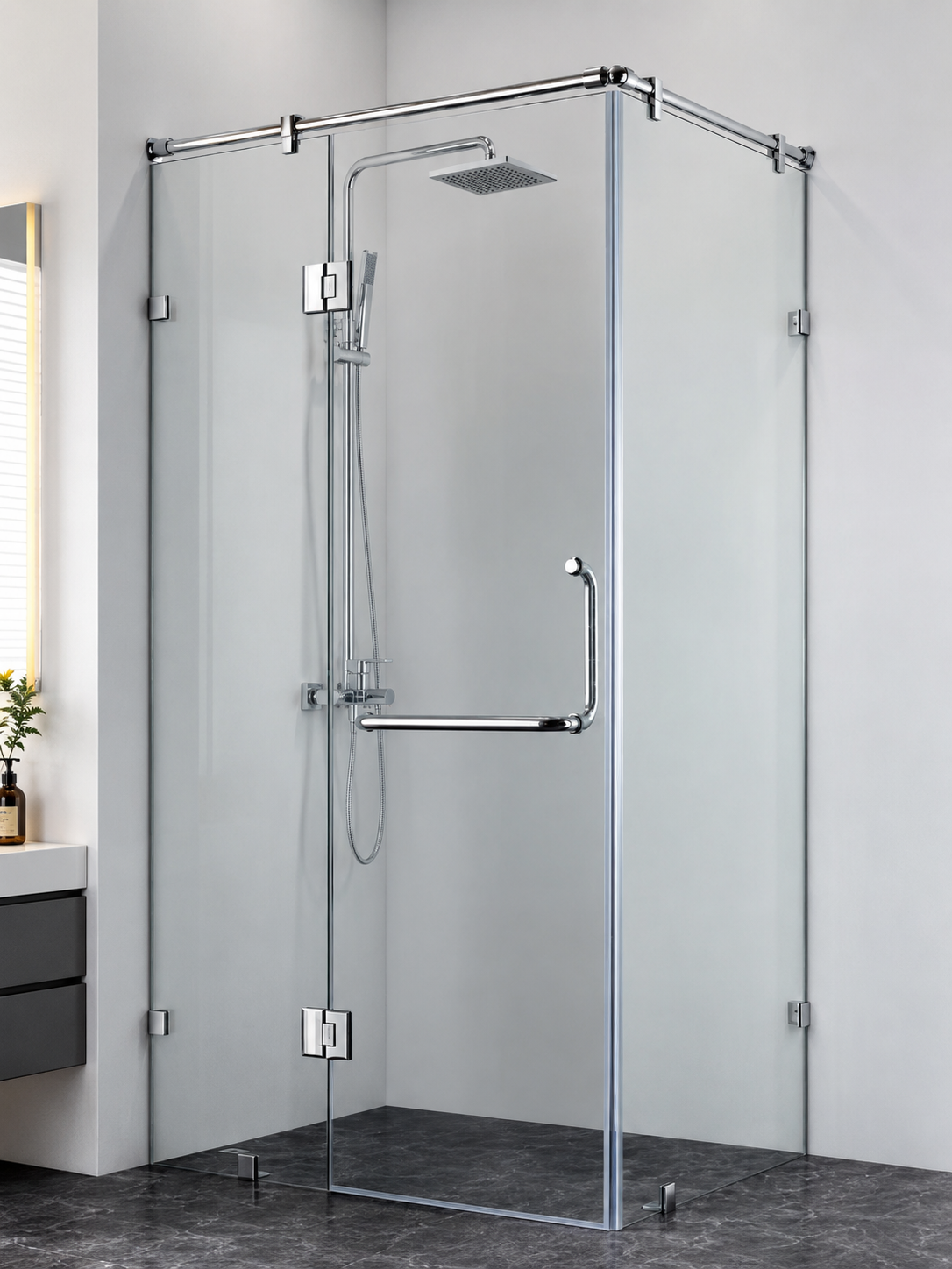 Cabin Tắm 180 độ 3 Tấm Kính xếp hình chữ L
