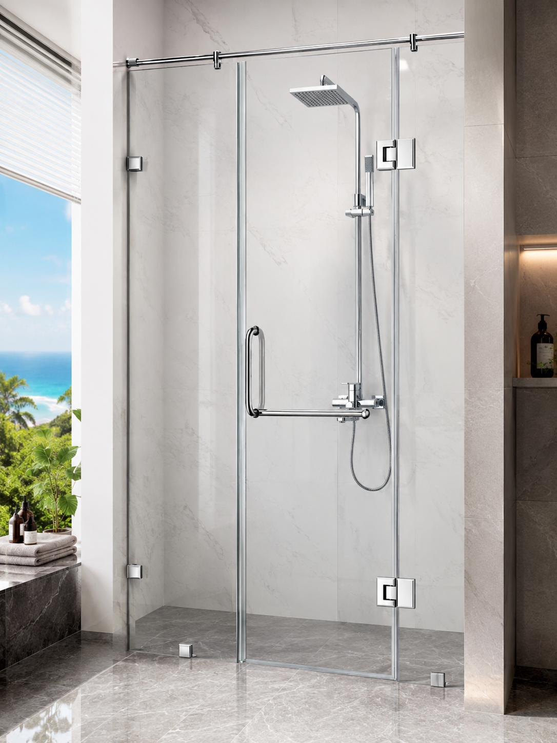 Cabin Tắm 180 độ 3 Tấm Kính thẳng hàng