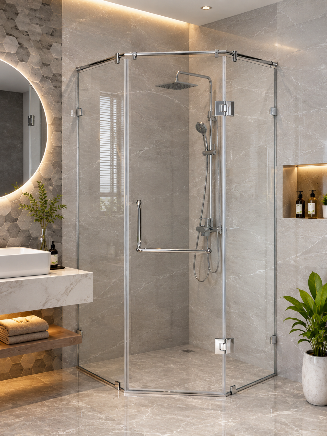 Cabin Tắm 135 độ kẹp trụ xoay