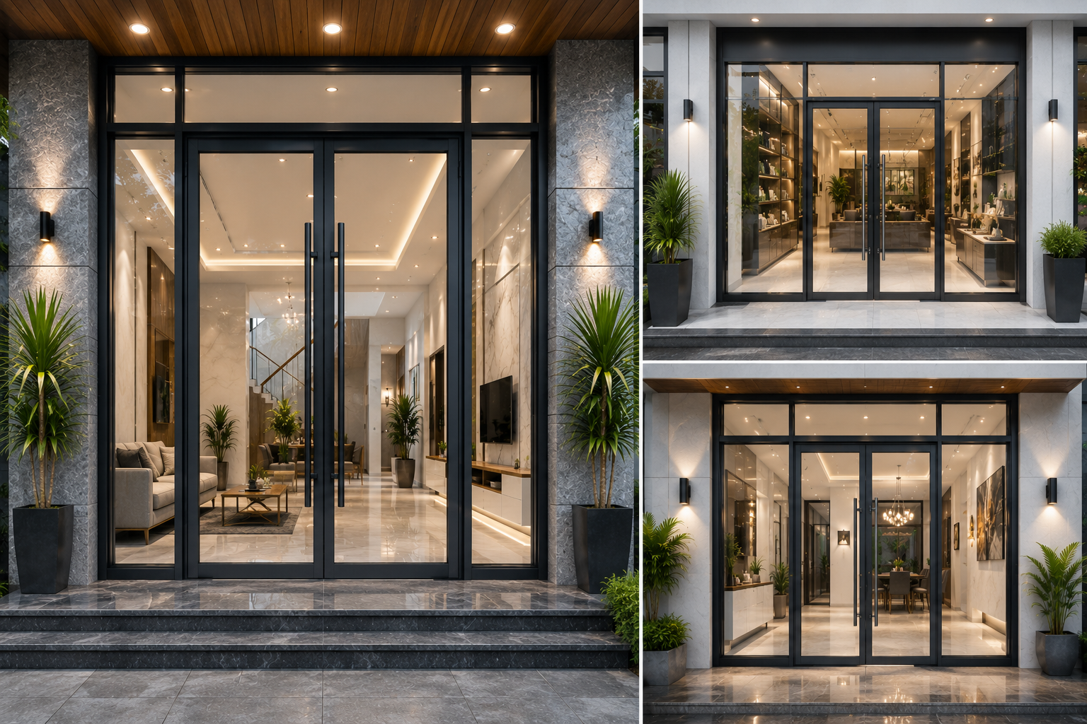 Mẫu cửa kính cường lực đẹp khung nhôm cao cấp