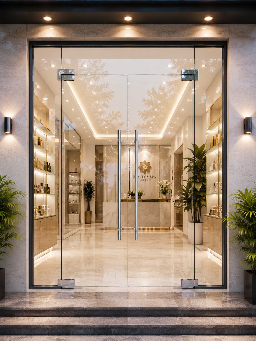 Mẫu cửa kính cường lực 2 cánh mở quay đẹp