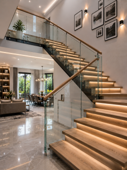 Mẫu lan can kính cầu thang đẹp