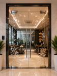 Mẫu cửa kính thủy lực trang trí hoa văn