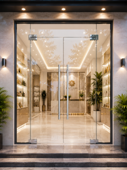 Mẫu cửa kính cường lực 2 cánh mở quay đẹp