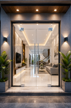Mẫu cửa kính cường lực đẹp khung nhôm cao cấp